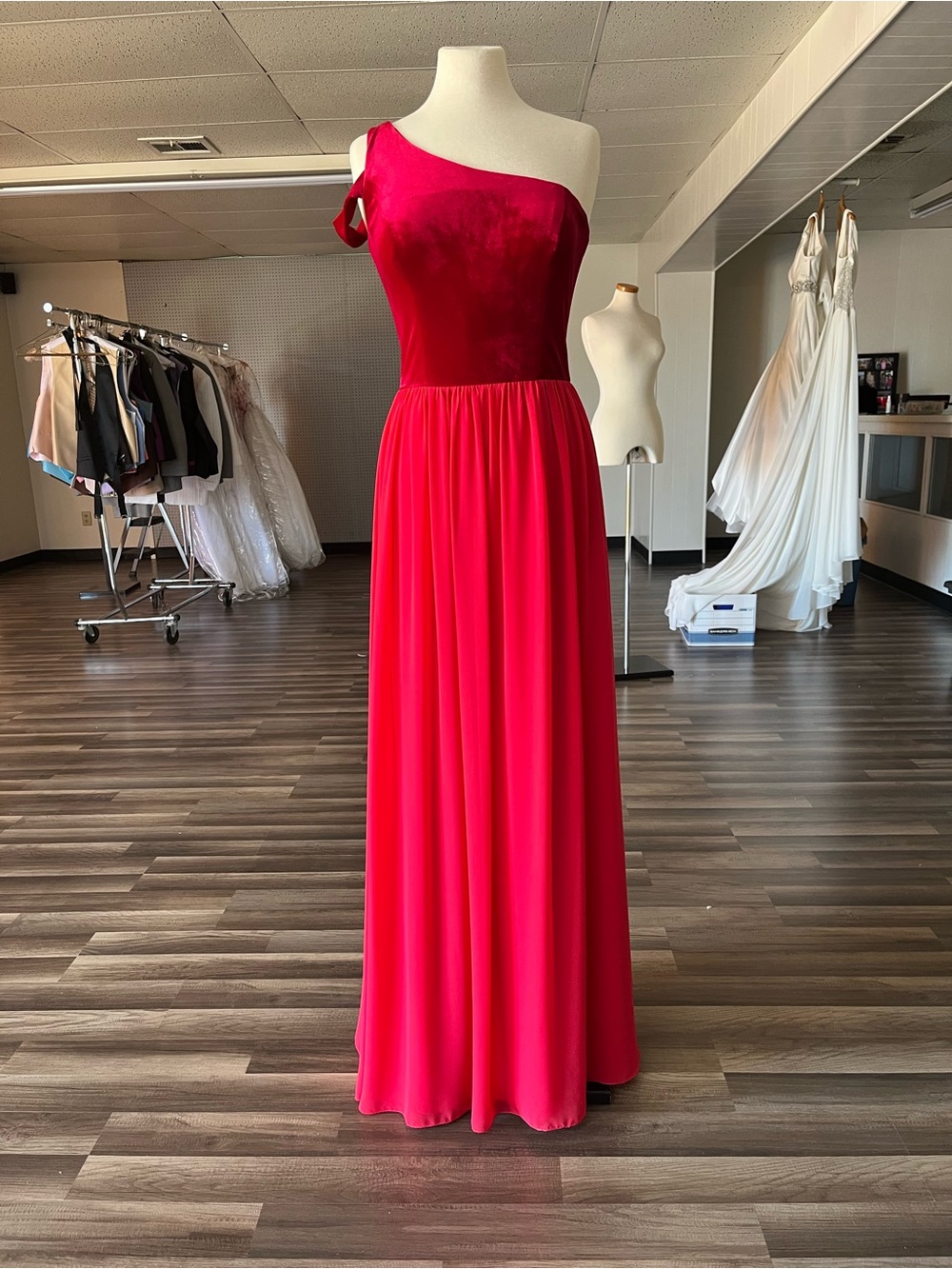 Jasmine One-Shoulder Fuchsia Red Evening Gown